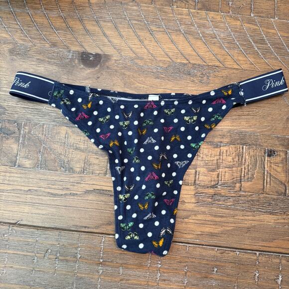 Victoria's Secret Panty Size Large Cotton Thong String Butterflies Polka Dots - Picture 2 of 6